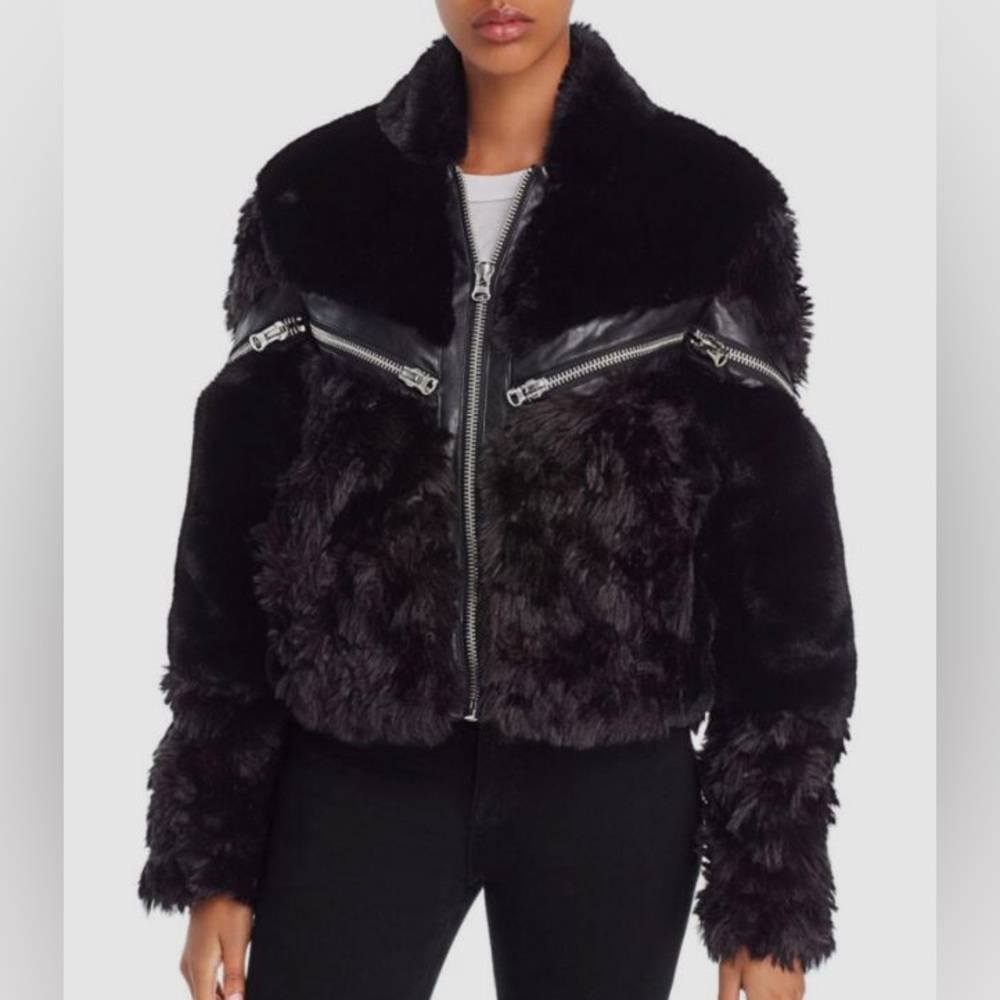 The Kooples Faux Fur Moto Jacket Sz S or M